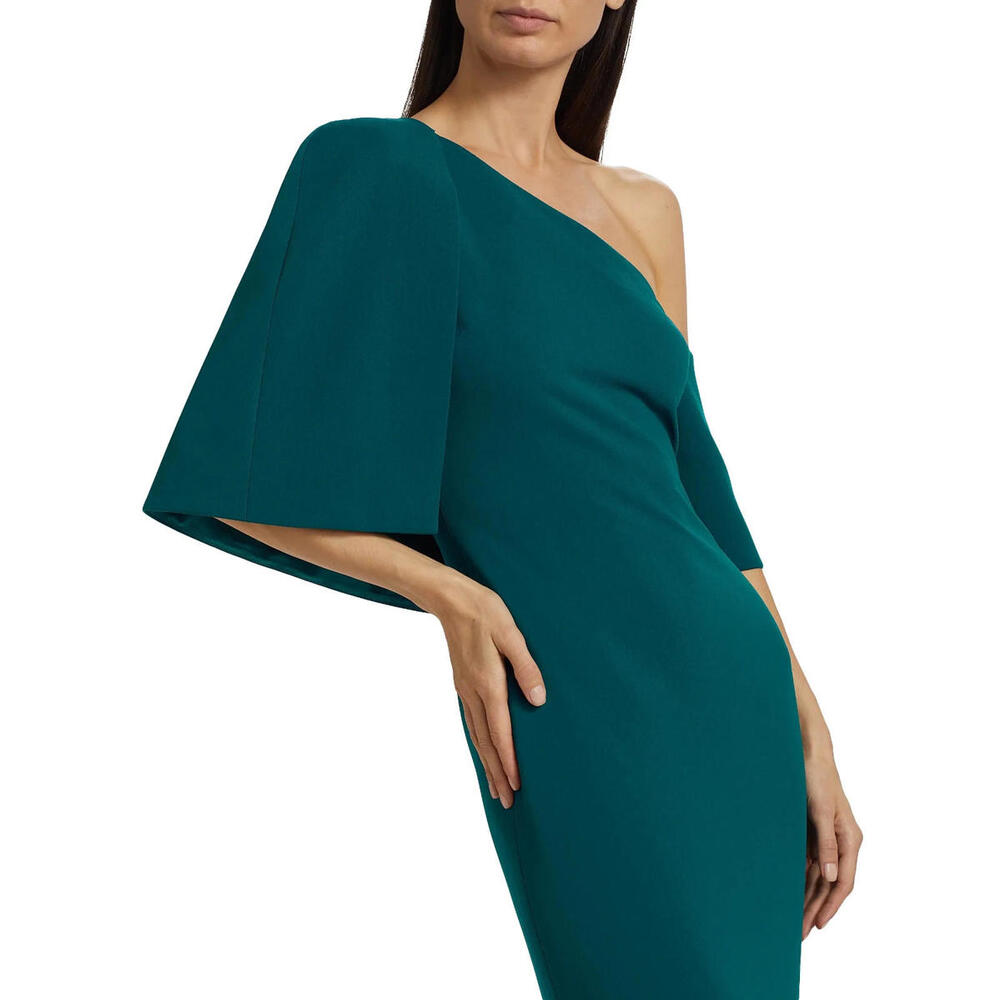 Badgley Mischka Stretch-Crepe Cape Gown $695 Teal Sleeves sz 0 Runway Prom Gala - Picture 2 of 5